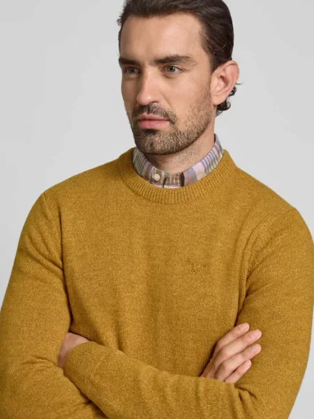 Sweter z mieszanki wełny i jedwabiu z okrągłym dekoltem model TISBURY' Barbour żółty