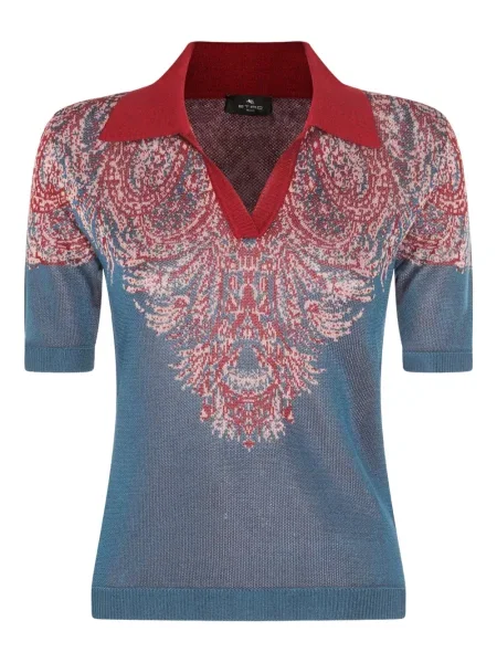 Поло тениска Etro с принт с пейсли десен синьо