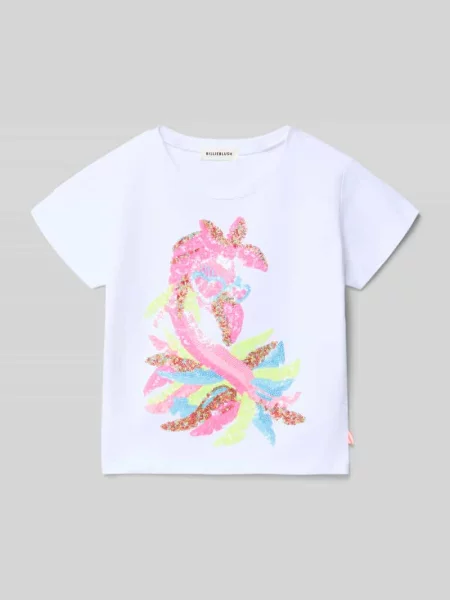 Damski t-shirt o kroju regular fit z cekinowym obszyciem Billieblush biała