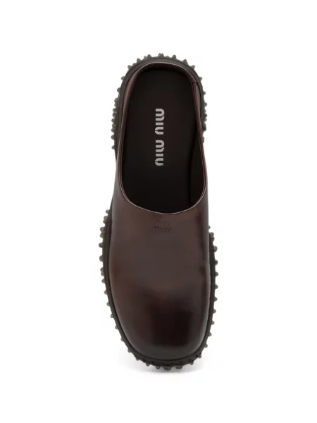 Papuci tip mules Miu Miu din piele maro