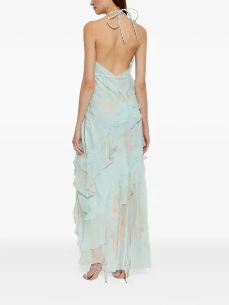 Rochie maxi Loveshackfancy de mătase cu volane albastru