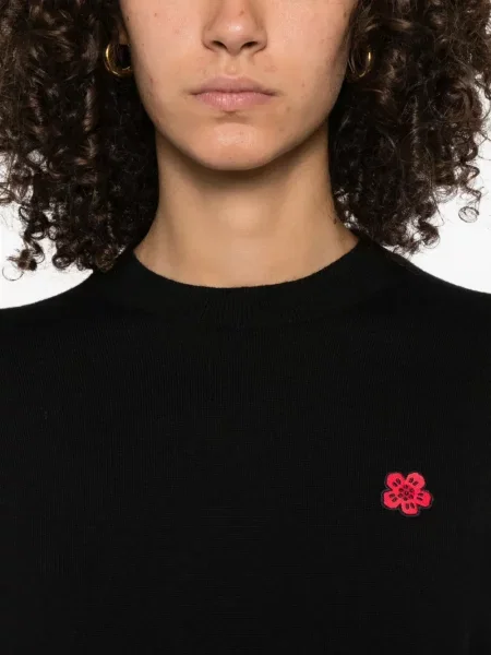 Pulover Kenzo cu broderie de lână cu model floral negru
