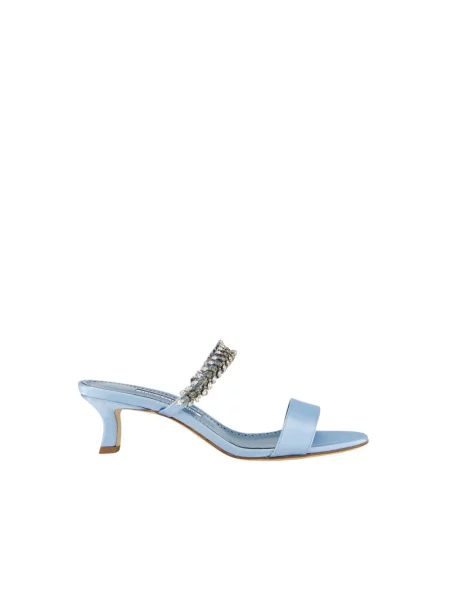 Klapki Manolo Blahnik skórzane niebieskie