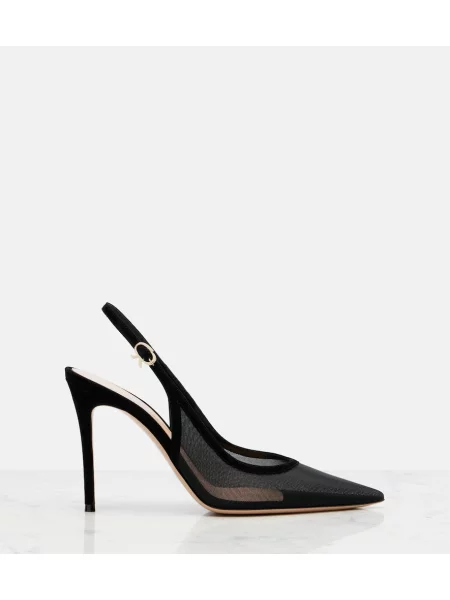 Pantofi cu toc Gianvito Rossi din piele de căprioară slingback negru