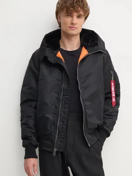 Pánska bunda Alpha Industries Hooded Bomber black čierna