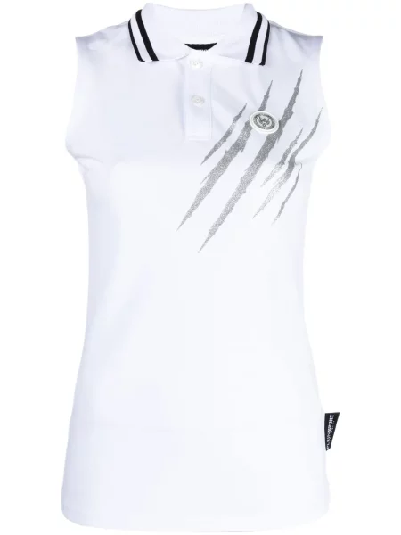 Polo Plein Sport bez rękawów z nadrukiem białe