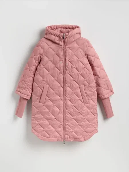 Reserved Geacă lungă cu glugă roz-pudră roz