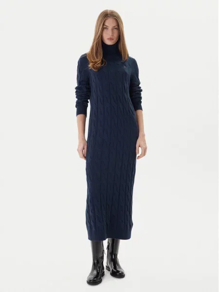 Tommy Hilfiger wełniana sukienka midi Kobiety Wełna niebieski jednolity S granatowa