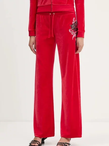 Juicy Couture spodnie dresowe welurowe Wrap You Up z nadrukiem czerwony