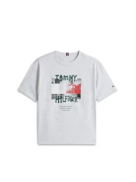 TOMMY HILFIGER Tricou gri amestecat / verde închis / roșu negru