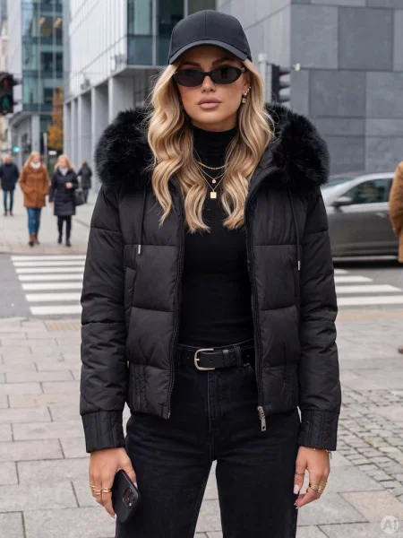 Kurtka zimowa pikowana z futerkiem Dstreet czarna