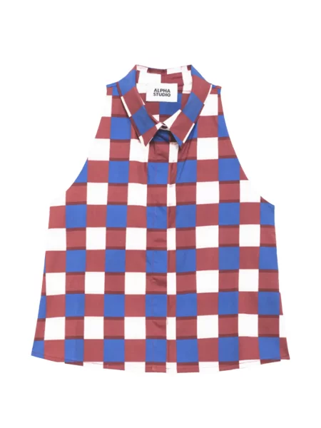 Kołnierzykowy top Alpha Studio w kratę czerwony
