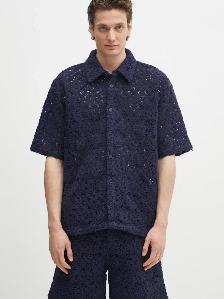 Daily Paper cămașă Lace Shield Ss Shirt bleumarin cu guler clasic relaxed