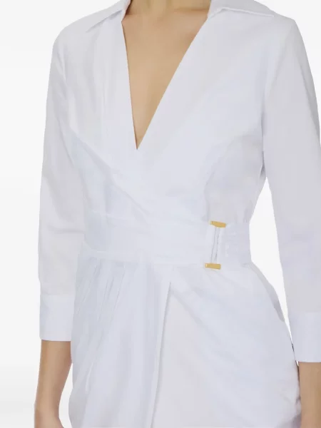 Sukienka midi Elisabetta Franchi do kolan kopertowa garniturowa biała