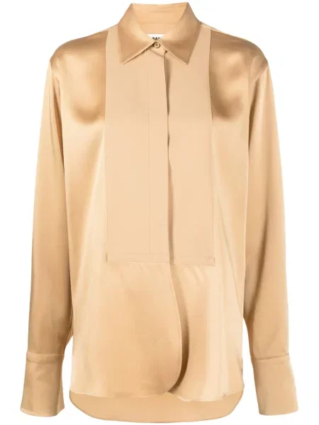 Cămașă Jil Sander din satin maro