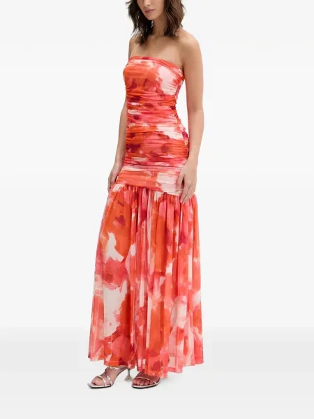 Rochie maxi Bardot cu model floral cu imagine portocaliu