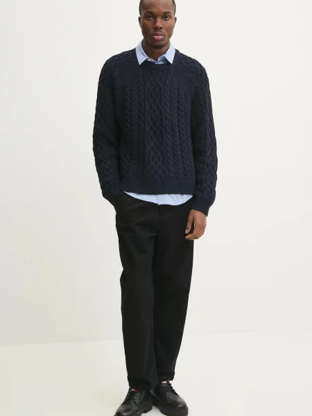 Pulover Abercrombie & Fitch mornarsko modra