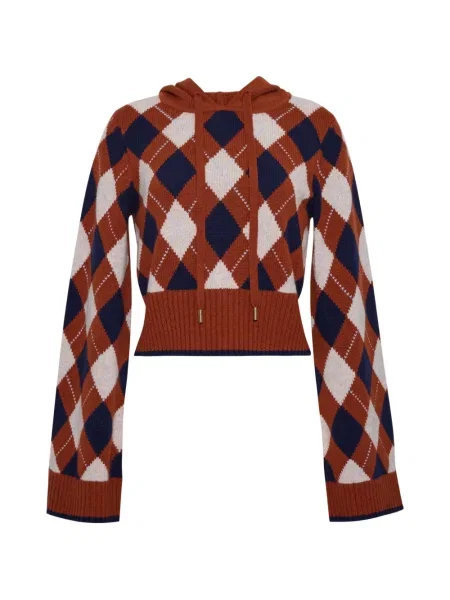 Hanorac cu glugă Cara Cara tricotate cu model argyle maro