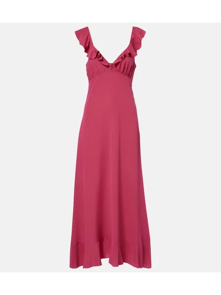 Rochie midi Chloé de mătase cu volane până la genunchi roz