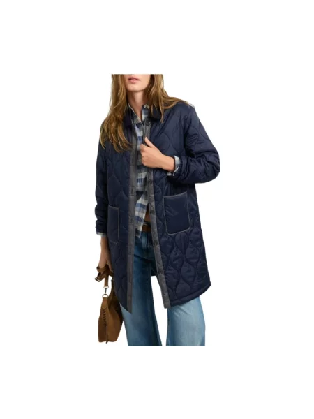 Długa kurtka jeansowa Pepe Jeans pikowana niebieska