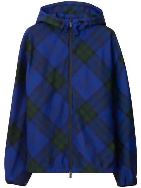 Geacă Burberry în carouri cu glugă albastru