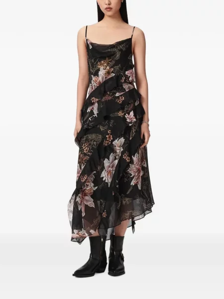 Rochie maxi Allsaints cu model floral cu imagine negru