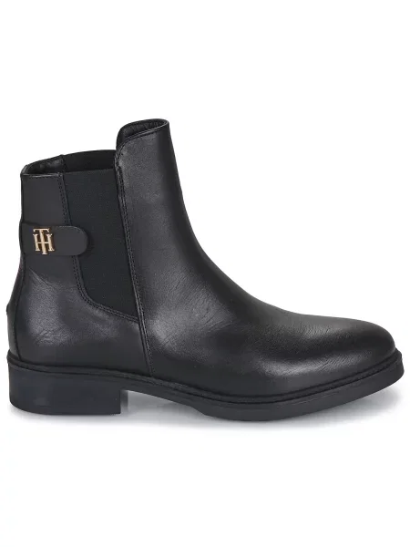 Kožené členkové topánky Tommy Hilfiger bez podpätku čierna