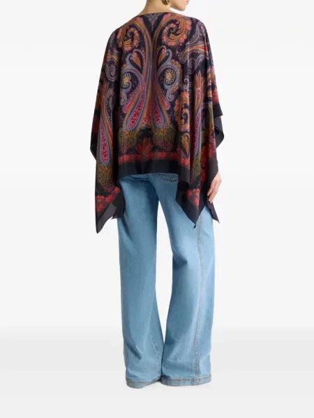 Top Etro de mătase cu model paisley albastru