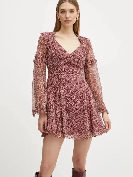 Weekend Max Mara sukienka jedwabna mini rozkloszowana bordowy