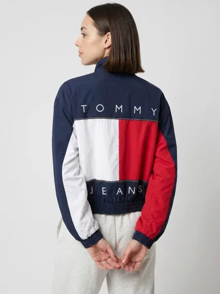 Geacă de blugi Tommy Jeans cu guler înalt albastru