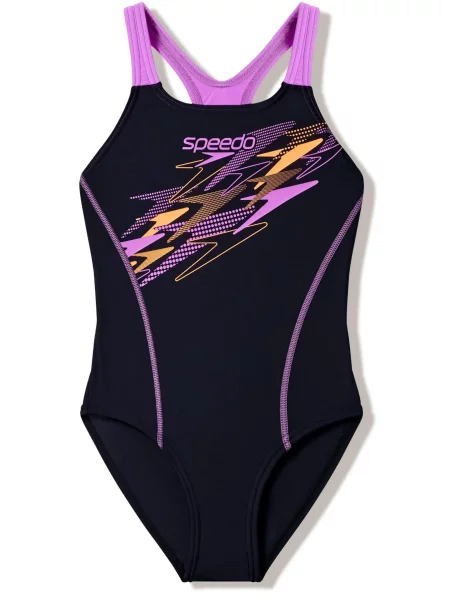 Jednoczęściowy strój kąpielowy z logo dla dziewczynki Speedo Medley czarny