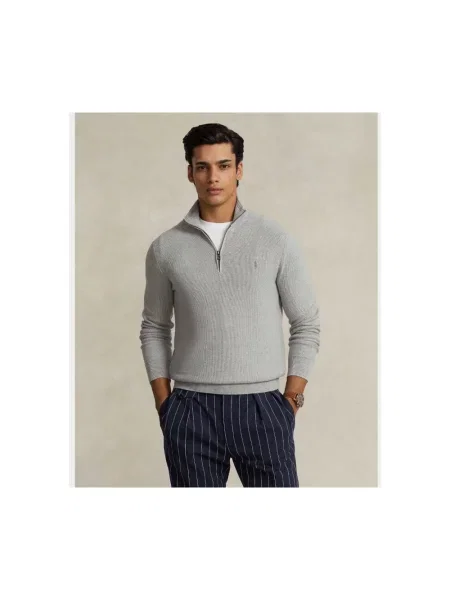 Sweter z dzianiny z wyhaftowanym logo Ralph Lauren szary