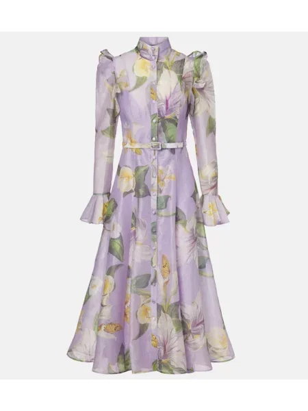 Lniana sukienka koszulowa Leo Lin garniturowa fioletowa