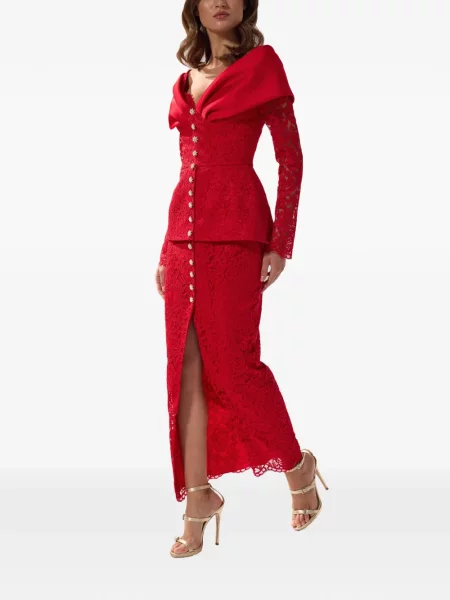 Rochie maxi Silk Love & Lace de mătase roșu