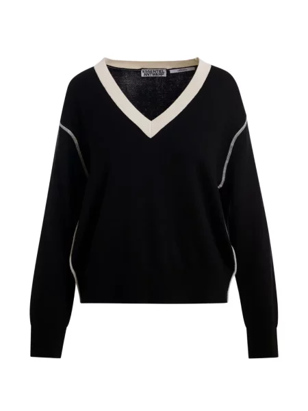 Pulover Essentiel Antwerp cu decolteu în V negru