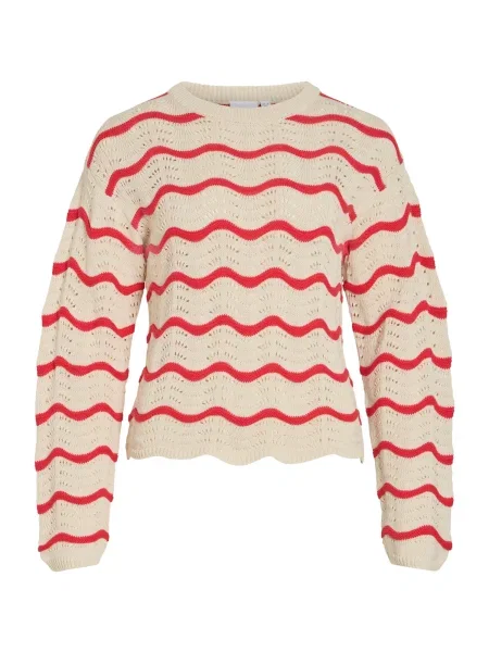 VILA Pulover VIWAVE crem / roși aprins