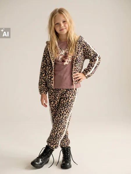 Sinsay Jogger kalhoty s leopardím vzorem a lampasy béžová