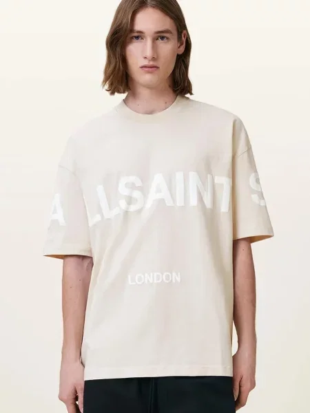 Тениска AllSaints BIGGY с принт бежово