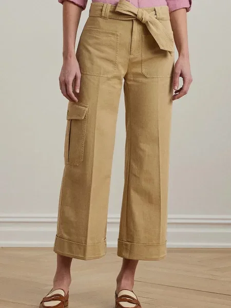 Lauren Ralph Lauren spodnie szerokie high waist beżowy