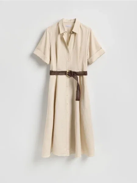 Reserved Rochie midi din amestec de in bej