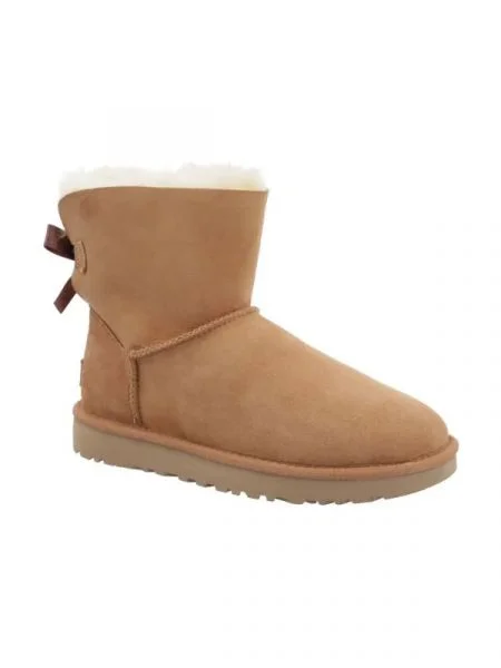UGG De piele bocanci mini bailey bow II cu adaos de lână maro
