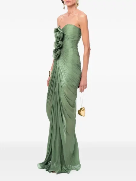 Rochie maxi Ana Radu cu model floral cu volane verde