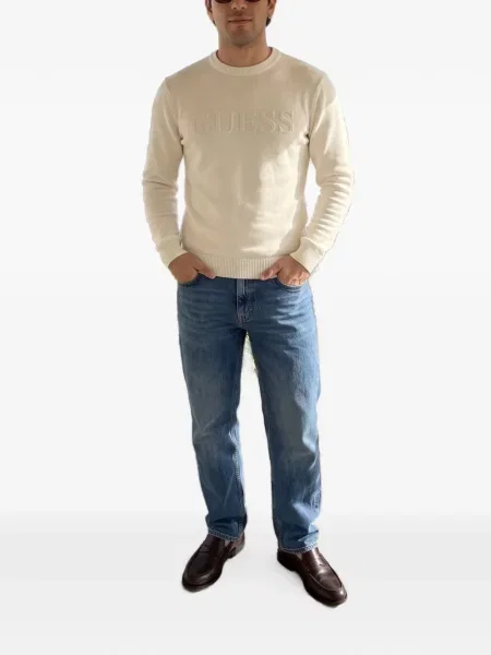 Długi sweter Guess Jeans z logo biały