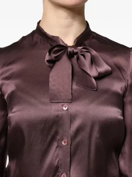 Μεταξωτή μπλούζα Dolce & Gabbana με φιόγκο γραβάτες καφέ