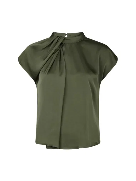 Neo Noir Bluzki Kobieta S Elegancka Drapy Satin Blouse z Detailem Węzła zielony