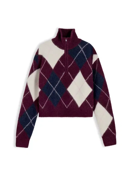 Tommy Jeans Megztinis tamsiai mėlyna jūros / vyno / balkšva raudona