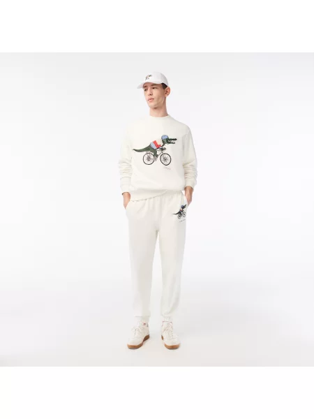 Lacoste Spodnie Dresowe X Netflix Z Nadrukiem Krokodylej Skóry białe