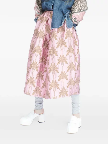 Fustă midi Odeeh cu model floral până la genunchi roz