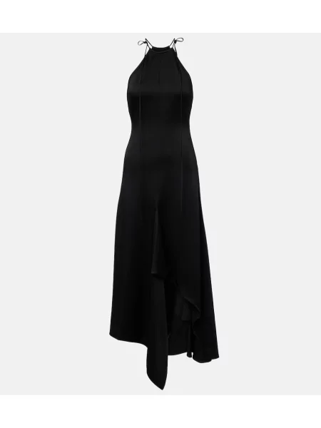 Rochie midi Victoria Beckham din satin asimetrică negru