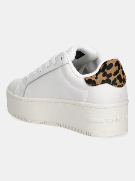 Kožené tenisky Tommy Jeans TJW FLATFORM LEOPARD SNEAKER bílá